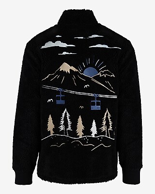 Embroidered Print Sherpa Quarter Zip Sweatshirt