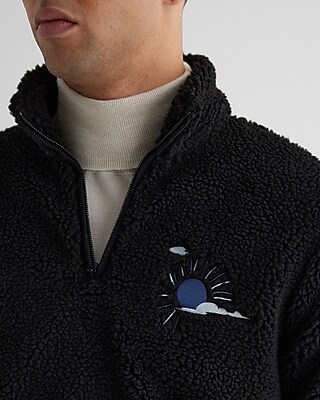Embroidered Print Sherpa Quarter Zip Sweatshirt