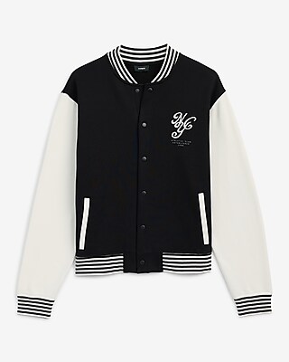 Embroidered NYC Graphic Color Block Bomber Jacket