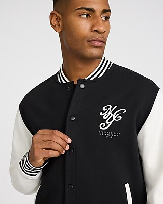 Embroidered NYC Graphic Color Block Bomber Jacket