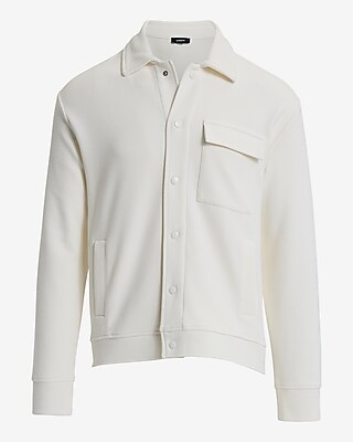 Ribbed Knit Button Front Shirt Jacket