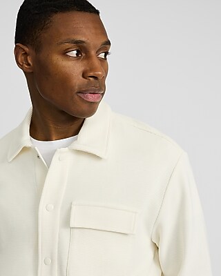 Ribbed Knit Button Front Shirt Jacket