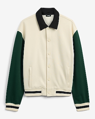 Color Block Fleece Collared Bomber Jacket