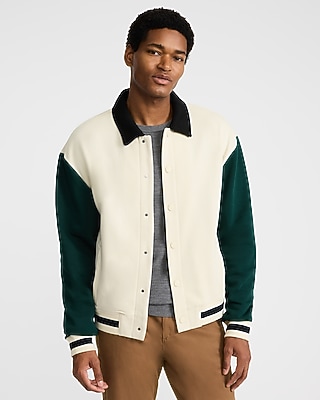 Color Block Fleece Collared Bomber Jacket