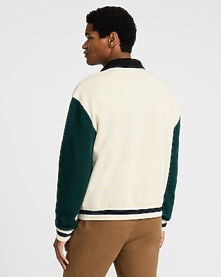 Color Block Fleece Collared Bomber Jacket