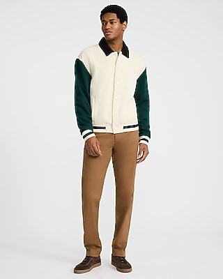 Color Block Fleece Collared Bomber Jacket