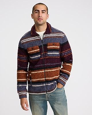 Striped Zip Double Button Sherpa Shirt Jacket | Express