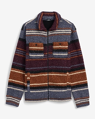 Striped Zip Double Button Sherpa Shirt Jacket
