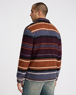 Striped Zip Double Button Sherpa Shirt Jacket