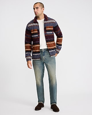 Striped Zip Double Button Sherpa Shirt Jacket