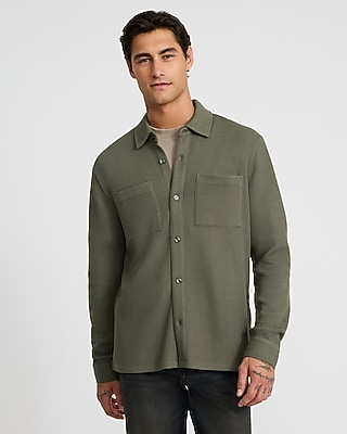 Textured Waffle Double Patch Pocket Shirt Jacket