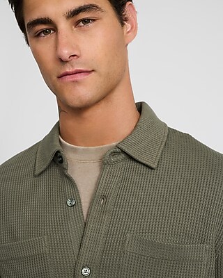 Textured Waffle Double Patch Pocket Shirt Jacket