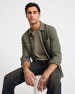 Textured Waffle Double Patch Pocket Shirt Jacket
