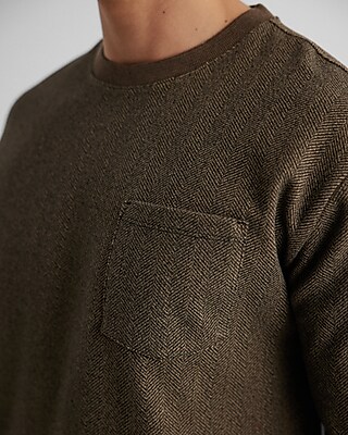 Relaxed Herringbone Long Sleeve Pocket T-Shirt