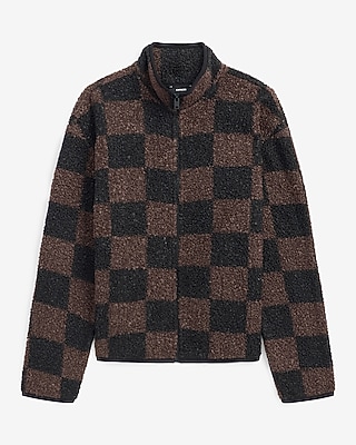 Checkered Sherpa Mock Neck Jacket