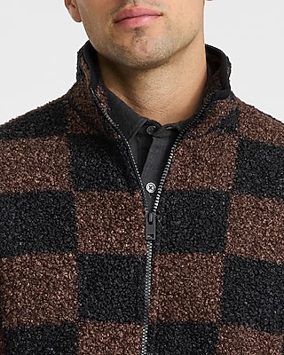 Checkered Sherpa Mock Neck Jacket