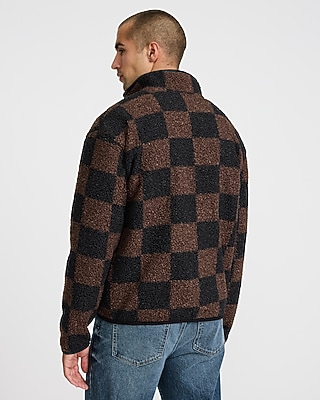 Checkered Sherpa Mock Neck Jacket