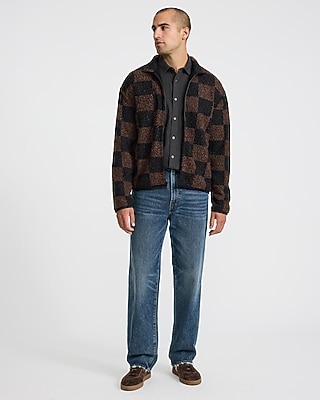 Checkered Sherpa Mock Neck Jacket