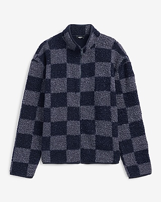Checkered Sherpa Mock Neck Jacket | Express