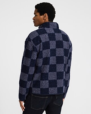 Checkered Sherpa Mock Neck Jacket | Express