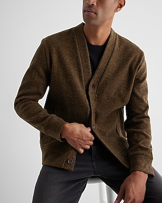 Herringbone Fleece Cardigan | Express
