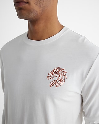 Embroidered Lion Graphic Perfect Pima Cotton Long Sleeve T shirt