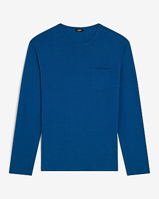 Linen-blend Pocket Crew Neck Long Sleeve T-shirt | Express