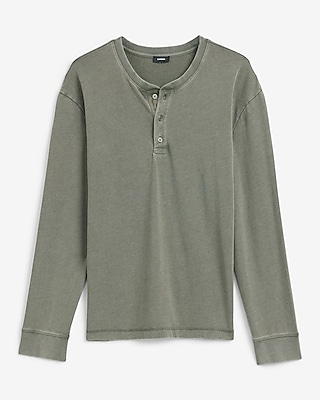 Classic Fit Premium Weight Garment Wash Long Sleeve Henley