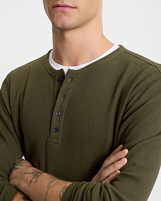 Waffle Knit Long Sleeve Henley