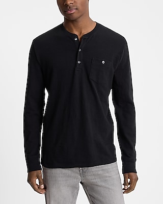 Button Pocket Long Sleeve Cotton Henley