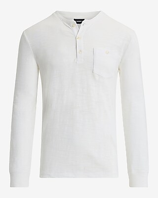 Button Pocket Long Sleeve Cotton Henley