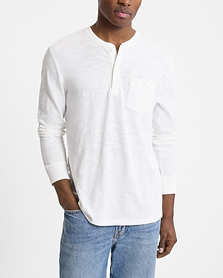 Button Pocket Long Sleeve Cotton Henley