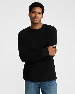 Textured Waffle Long Sleeve Crew Neck T-Shirt