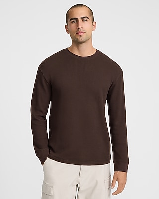 Textured Waffle Long Sleeve Crew Neck T-Shirt