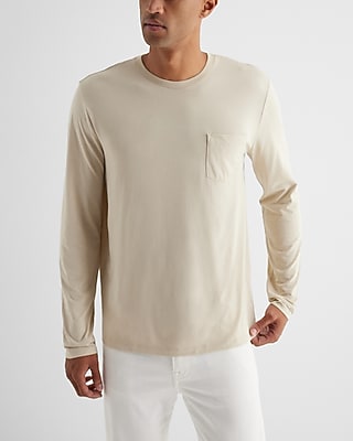 Pocket Crew Neck Perfect Pima Cotton Long Sleeve T-Shirt