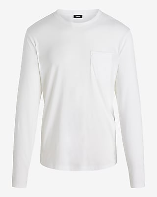 Pocket Crew Neck Perfect Pima Cotton Long Sleeve T-Shirt