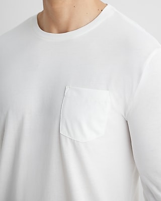 Pocket Crew Neck Perfect Pima Cotton Long Sleeve T-Shirt