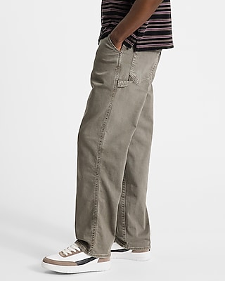 Loose Dusty Olive Stretch Carpenter Jeans