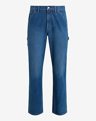 Loose Medium Wash Stretch Carpenter Jeans