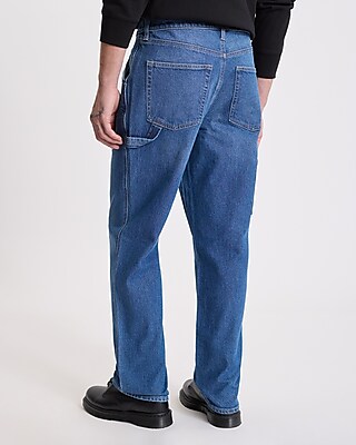 Loose Medium Wash Stretch Carpenter Jeans