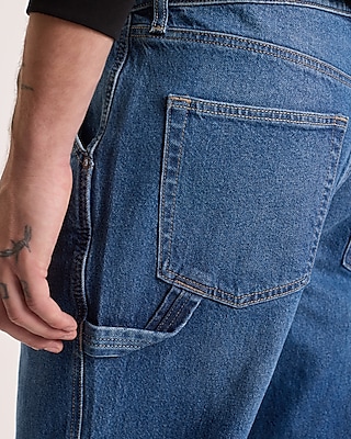 Loose Medium Wash Stretch Carpenter Jeans