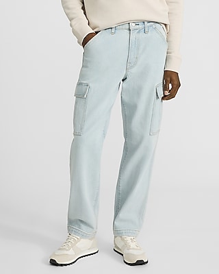 Loose Light Wash Cargo Pocket Jeans