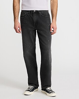 Loose Pant Splatter Black Wash Stretch Jeans