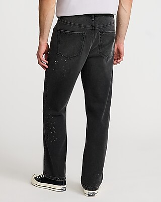 Loose Pant Splatter Black Wash Stretch Jeans