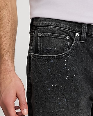 Loose Pant Splatter Black Wash Stretch Jeans