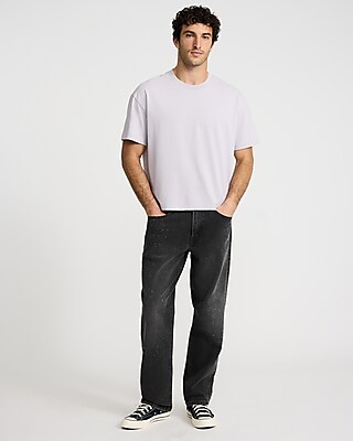 Loose Pant Splatter Black Wash Stretch Jeans