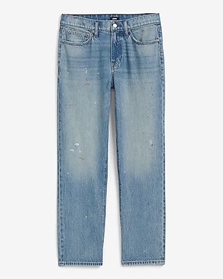 Straight Light Wash Paint Splatter Stretch Jeans