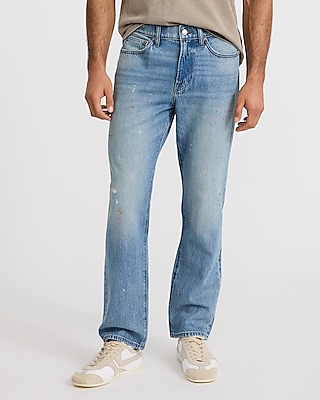 Straight Light Wash Paint Splatter Stretch Jeans