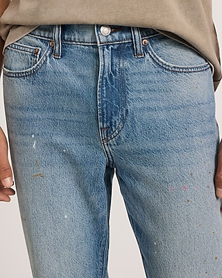 Straight Light Wash Paint Splatter Stretch Jeans