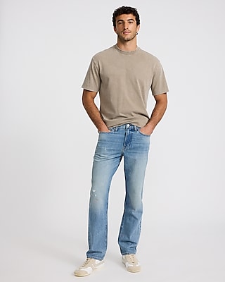 Straight Light Wash Paint Splatter Stretch Jeans